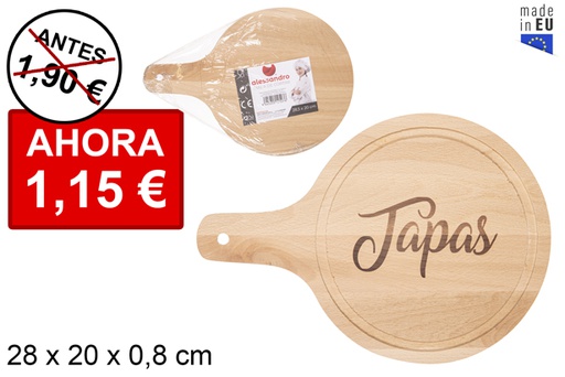 [112527] Round wooden board with handle decorated Tapas 28x20 cm
