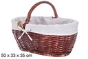 Cesta mimbre ovalada con asa color caoba con tela 50x33 cm