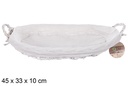 Cesta mimbre ovalada blanca tela blanca con asas 45x33 cm