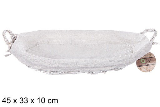 [112880] Panier ovale en osier avec anses blanches et tissu 45x33 cm