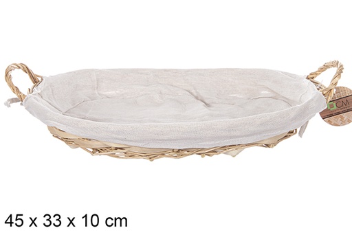[112881] Cesta oval de vime com alças cor mel e tecido 45x33 cm