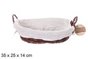 Cesta mimbre ovalada con asas color caoba con tela 35x25 cm