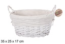Cesta mimbre ovalada con asas color blanco con tela 35x25 cm
