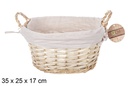 Cesta mimbre ovalada con asas color miel con tela 35x25 cm