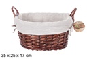 Cesta mimbre ovalada con asas color caoba con tela 35x25 cm