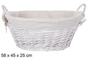 Panier ovale en osier avec anses blanches et tissu 58x45 cm