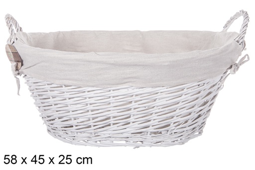 [112889] Cesta mimbre ovalada con asas color blanco con tela 58x45 cm