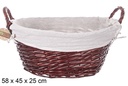 Cesta mimbre ovalada con asas color caoba con tela 58x45 cm