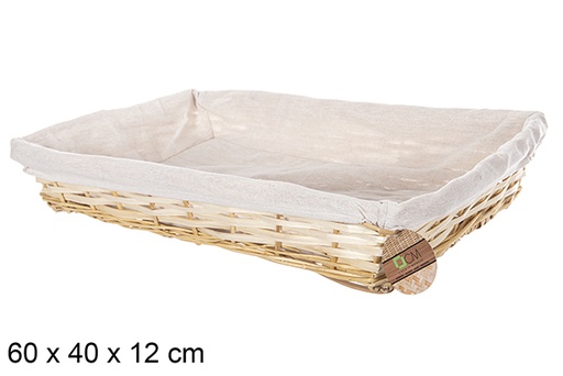 [112893] Natural color rectangular wicker basket with fabric 60x40 cm