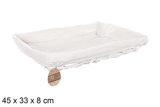 [112898] White rectangular wicker basket with fabric 45x33 cm