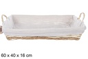 Cesta mimbre rectangular con asas color natural con tela 60x40 cm