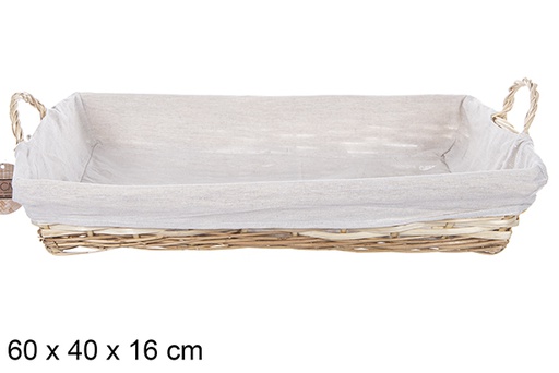 [112902] Cesto retangular de vime com alças em cor natural e tecido 60x40 cm