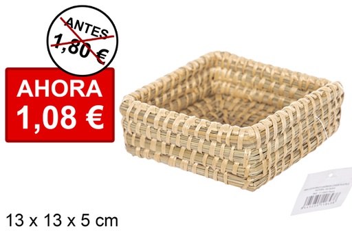 [111843] Mini cesta maiz cuadrada cosida plastico natural 13x13x5cm