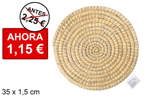 [111855] NATURAL PLASTIC SEWN ROUND CORN PLACEMAT