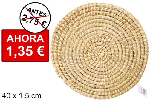 [111859] Dessous de plat maïs rond cousu en plastique naturel 40 cm