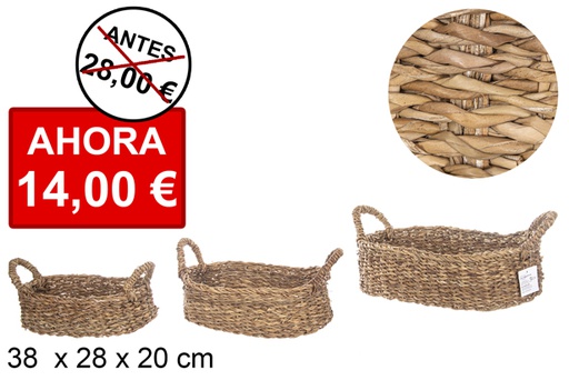 [112459] 3/OVAL SEAGRASS BASKET WITH HANDLES
