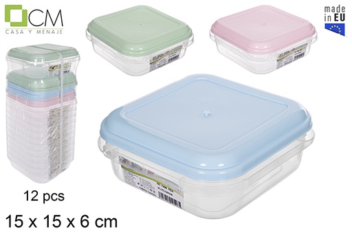 [114546] Boîte à lunch carrée avec couvercle couleurs pastel 15 cm