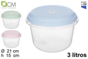 Fiambrera redonda tapa color pastel con fechador 3 l.