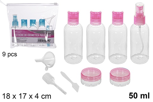 [112849] Estuche 9 pcs cosmetica de viaje color surtido 50ml