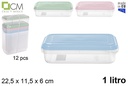 Fiambrera rectangular tapa color pastel 1 l.