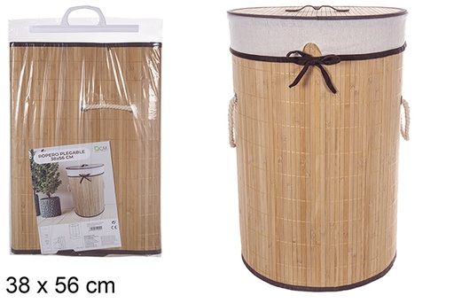 [112959] Ropero bambu plegable redondo con forro natural 38x56cm