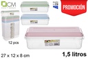 Fiambrera plástico rectangular tapa color pastel 1,5 l.