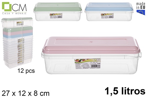 [114888] Boîte à lunch rectangulaire avec couvercle couleur pastel 1,5 l.