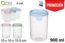 Frasco plástico hermético com tampa em tons pastel 900 ml