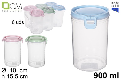 [114887] Pot hermétique en plastique avec couvercle aux couleurs pastel 900 ml