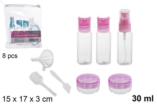 [112848] 8 piece travel cosmetic case assorted colors 30 ml