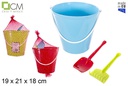 Conjunto playa cubo + rastrillo + pala