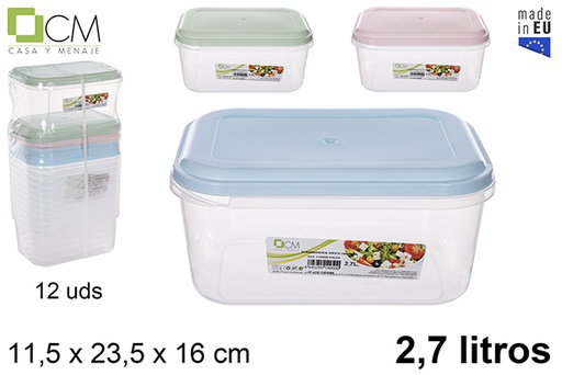 [114950] Contenitore per alimenti plastica rettangolare colori pastello 2,7 l.