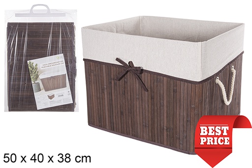 [112951] Boîte de rangement pliante en bambou doublée d'un noeud en acajou 50x40x38 cm