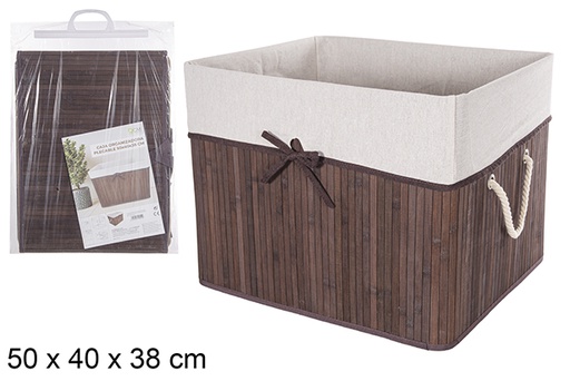 [112951] Caixa organizadora dobrável em bambu forrada com laço em mogno 50x40 cm