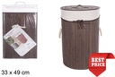 Round foldable mahogany bamboo laundry basket with lining 33x49 cm