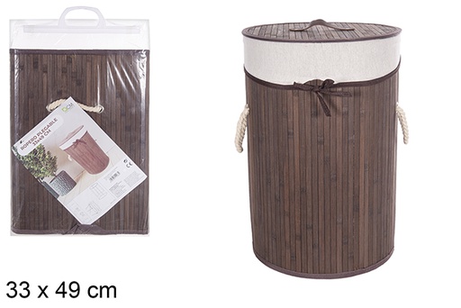 [112963] Cesto de roupa suja redondo dobrável em bambu mogno com forro 33x49 cm