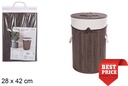 Round foldable mahogany bamboo laundry basket with lining 28x42 cm