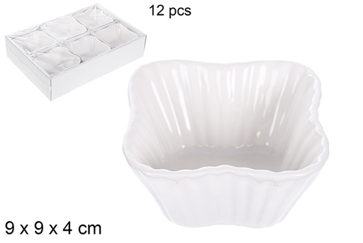 [110788] Striped square white ceramic bowl