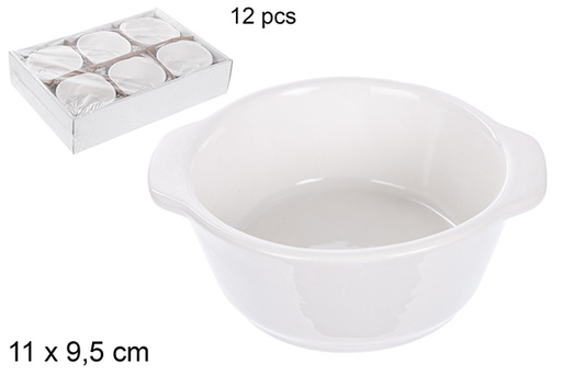 [110821] White ceramic bowl with handles 11x9,5 cm