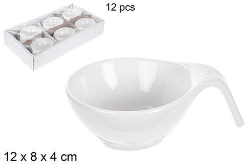 [110822] White ceramic bowl ladle shape