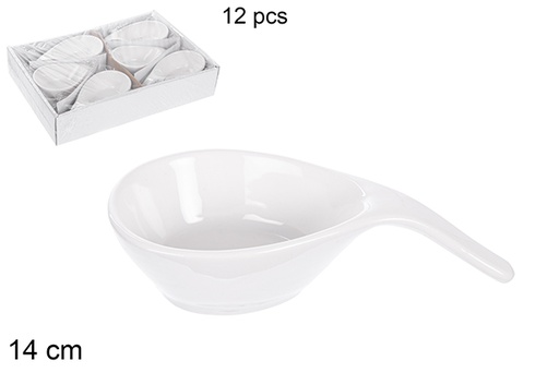 [110824] White ceramic bowl ladle shape 14 cm