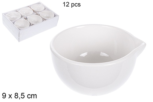[110825] Ciotola in ceramica bianca con beccuccio 9x8,5 cm