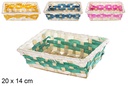 Cesta bambú rectangular cenefa colores surtidos 20x14 cm
