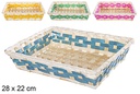 Cesta bambú rectangular cenefa colores 28x22 cm