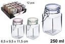 Bote cristal cuadrado hermético color surtido 250 ml