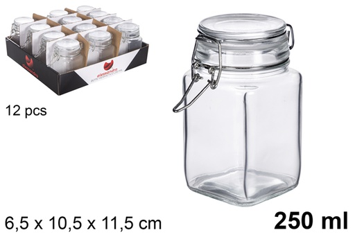 [113150] Frasco de vidro quadrado hermético cores sortidas 250 ml