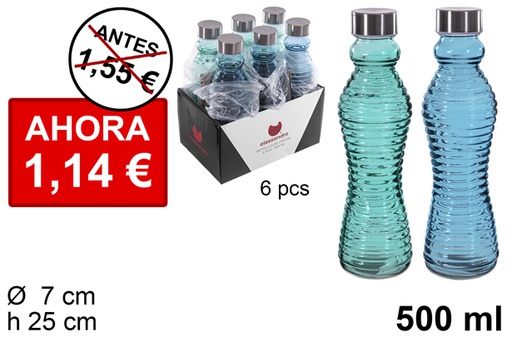 [113476] Bottiglia in vetro rigato colorato con tappo in acciaio 500 ml