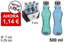 Botella cristal lisa color tapón acero 500 ml