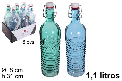 [113481] Colored glass water bottle with mechanical stopper 1,1 l.