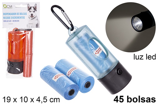 [113842] Dispensador com luz LED e sacos higienicos para cães 45 uds